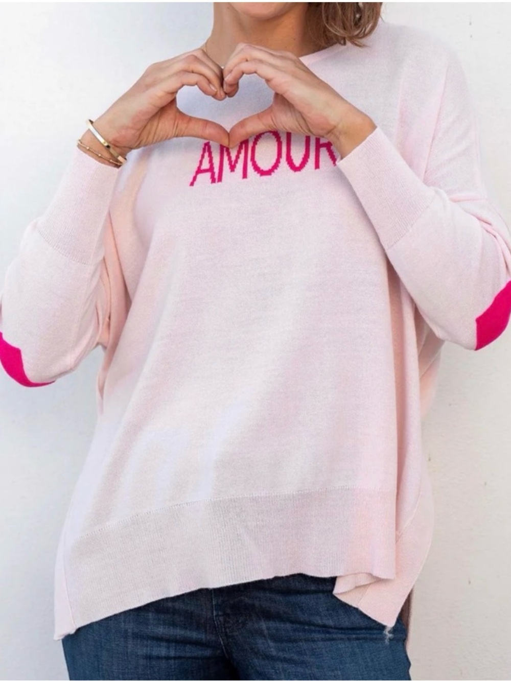 MERSEA AMOUR Crewneck Sweater Light Pink with Love - Women's Lightweight Knit
